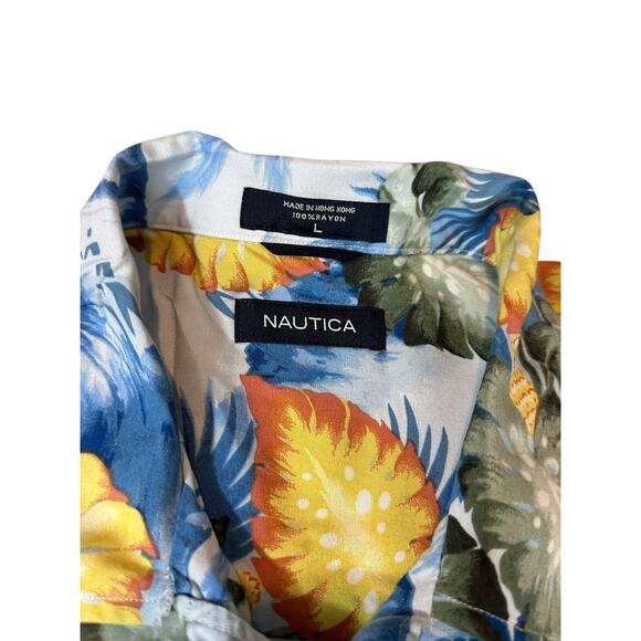 Nautica 100% Rayon Men’s Hawaiian Button Down Shirt, L - Picture 3 of 7
